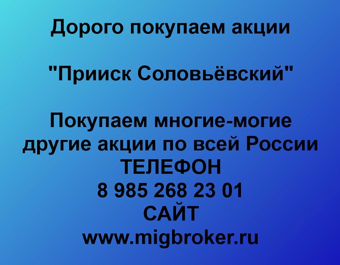 Покупаем акции ОАО Прииск Соловьёвский и любые другие акции по всей России Атиг - изображение 1