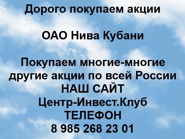 Покупаем акции ОАО Нива Кубани и любые другие акции по всей России Ревда - изображение 1