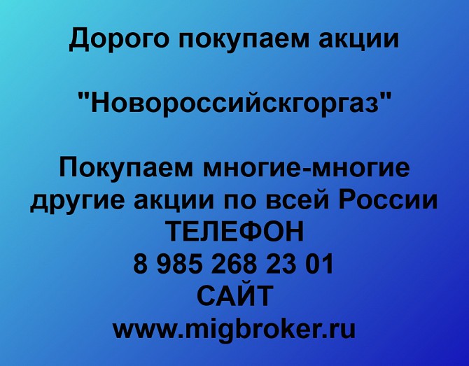 Покупаем акции ОАО Новороссийскгоргаз и любые другие акции по всей России Ревда - изображение 1