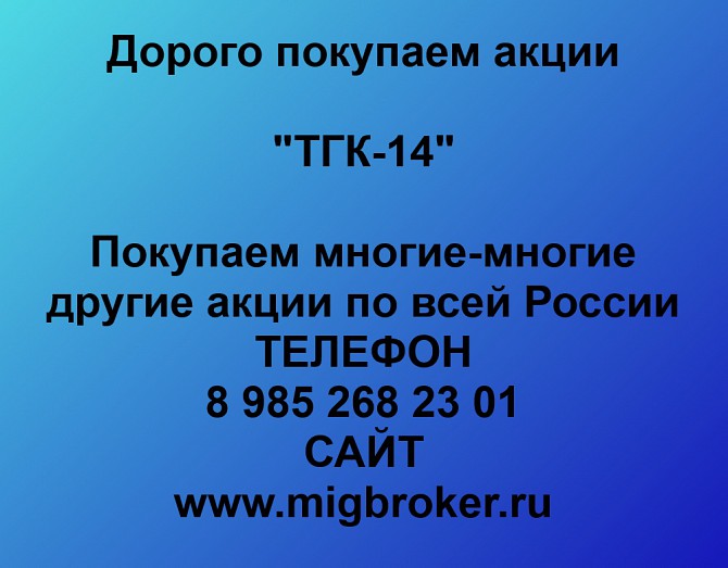 Покупаем акции ТГК 14 и любые другие акции по всей России Ревда - изображение 1