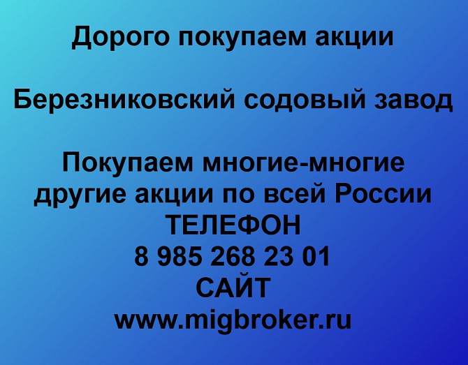 Покупаем акции Березниковский содовый завод и любые другие акции по всей России Ревда - изображение 1