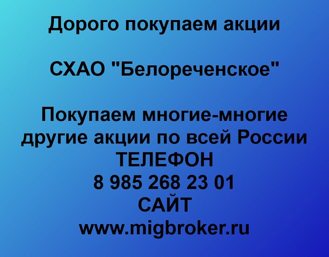 Покупаем акции «СХАО Белореченское» и любые другие акции по всей России Ревда - изображение 1