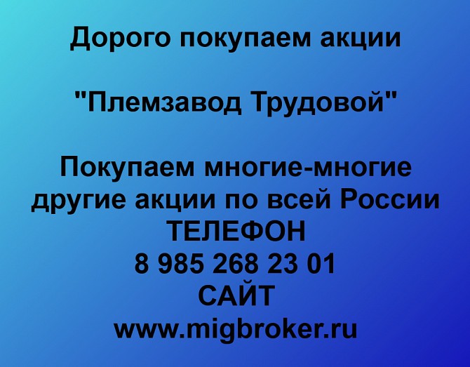 Покупаем акции «Племзавод Трудовой» и любые другие акции по всей России Ревда - изображение 1