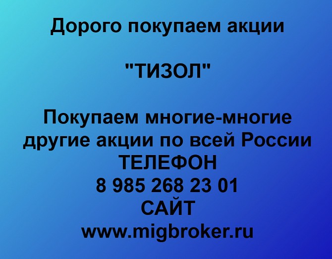 Покупаем акции «ТИЗОЛ» и любые другие акции по всей России Нижняя Тура - изображение 1